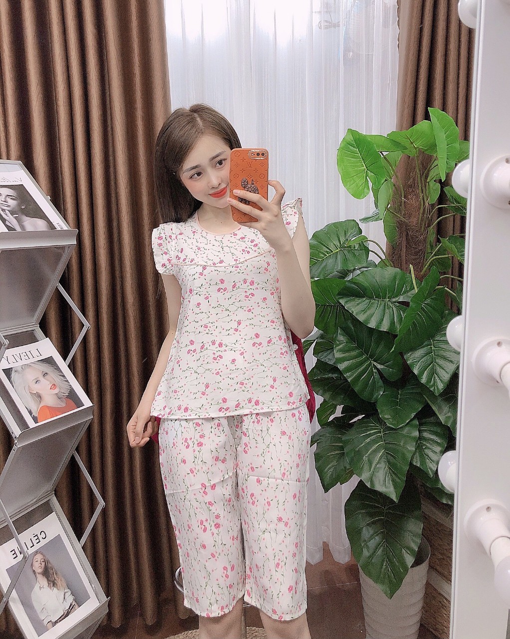 Set thời trang lụa mặc nhà hoa bồ công anh