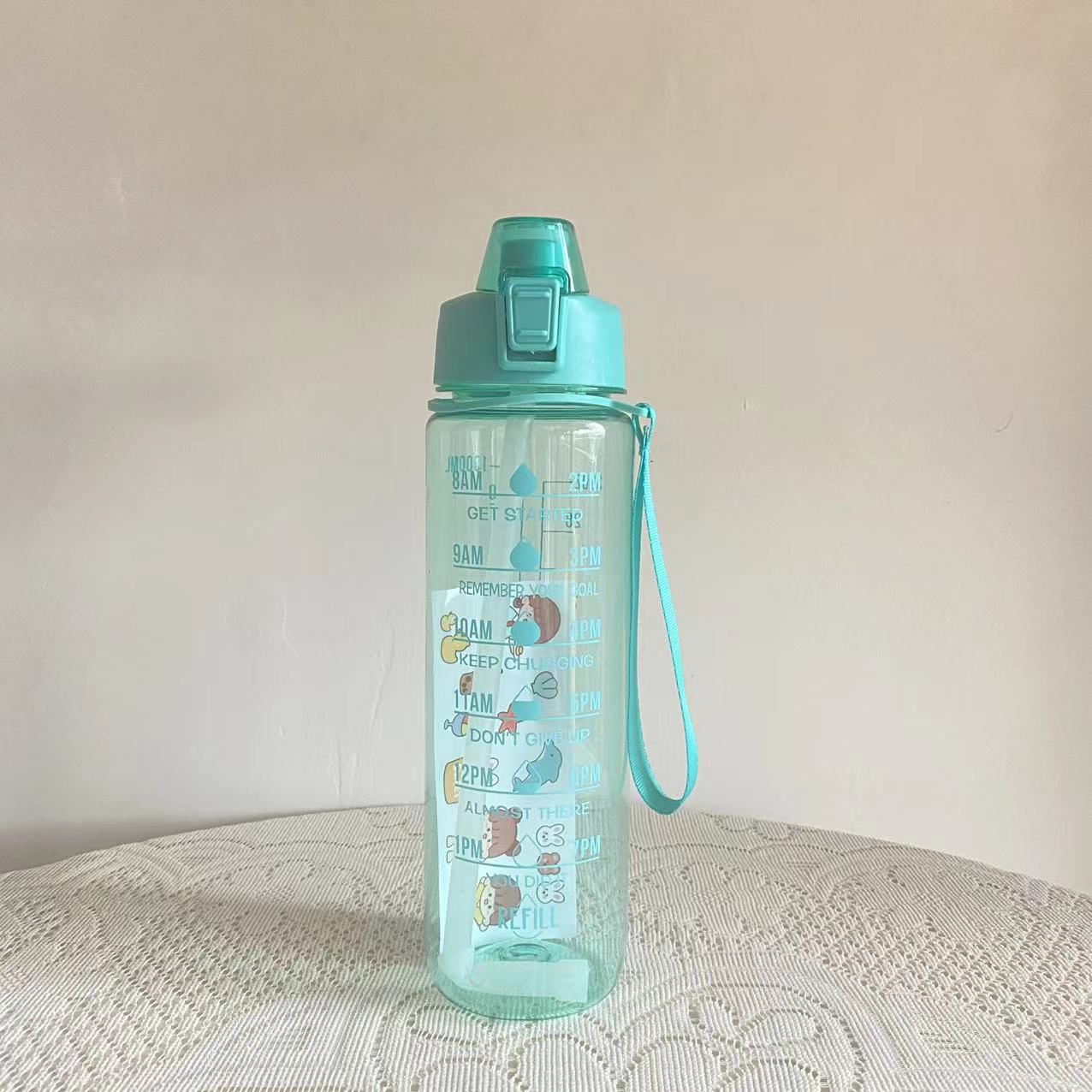 2000ml With Reminder Time Water Bottle Tumbler With Straw Scale Big 