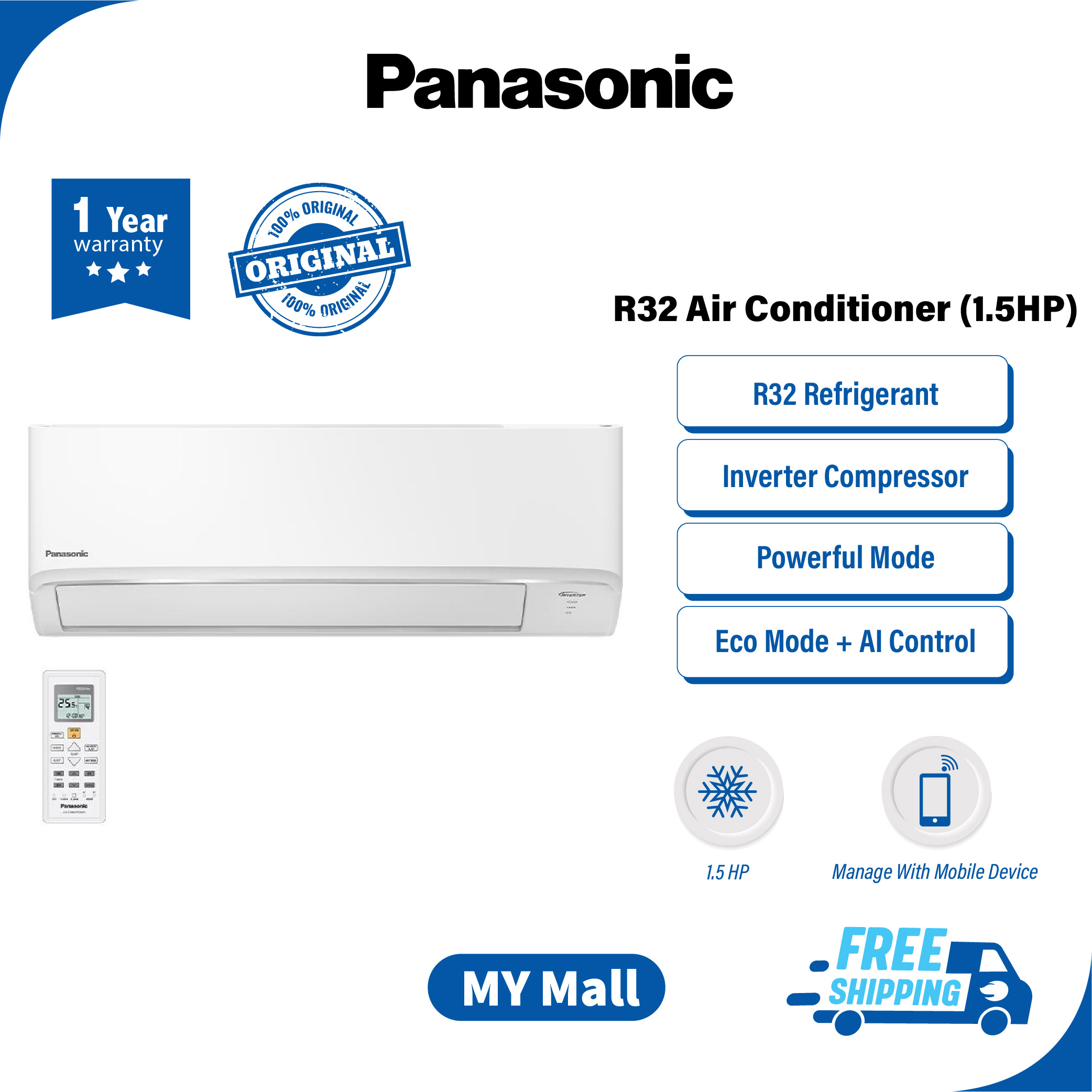PANASONIC CSPU12XKH1 (1.5HP) AIR CONDITIONER STANDARD INVERTER R32 CS