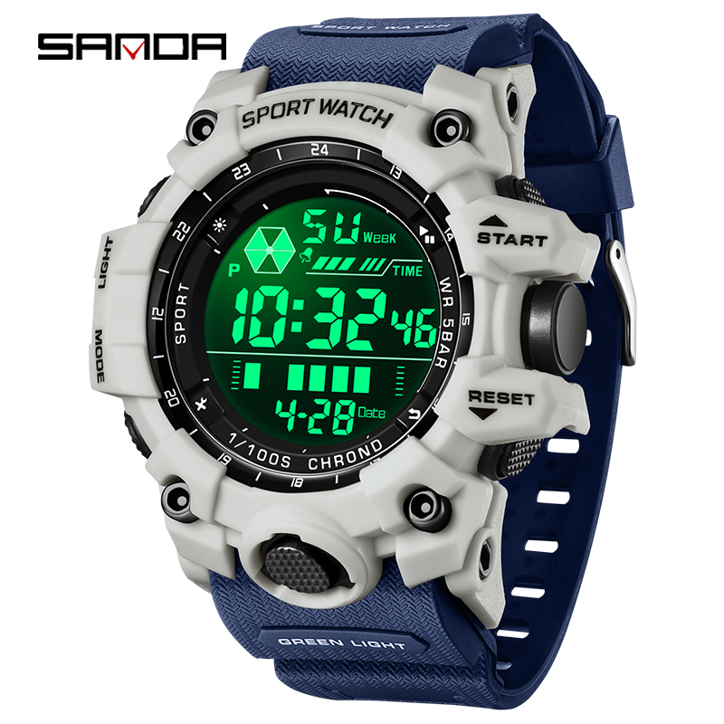 SANDA New Full Screen Electronic Watch Trend Multifunctional Waterproof Night Light Men's Watch SD6229-1. 