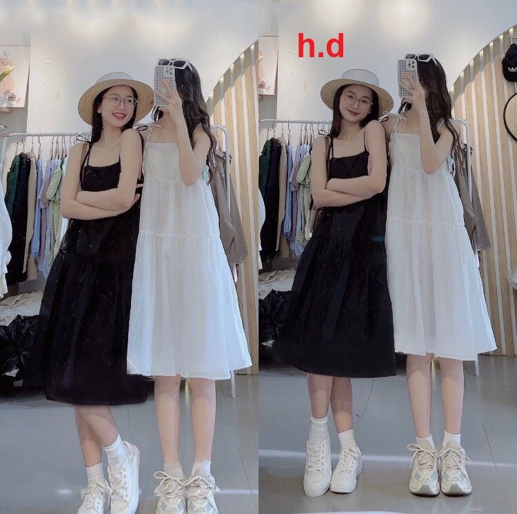 Đầm 2 dây Ulzzang babydoll 2 lớp tiểu thư siêu đẹp