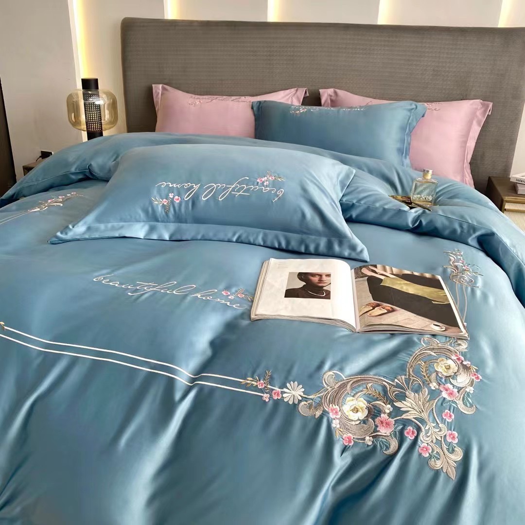 (💥SALE SẬP SÀN) SET 4 MÓN VỎ CHĂN GA GỐI PHI LỤA THÊU NHẬP KHẨU LOẠI 1