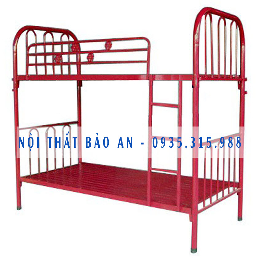 Giường sắt hai tầng ngang 1m2 x dài 2m bảo an