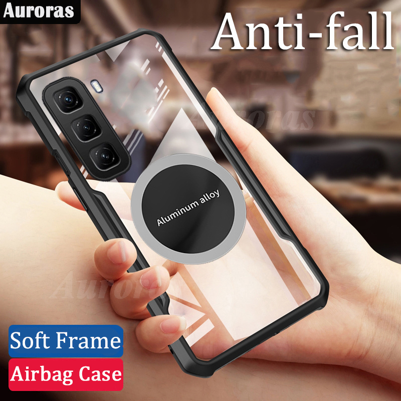 For infinix Hot 50 Pro Plus Phone Case Ultra Thin Clear Transparent Car Navigation Matel Radiating Ring Soft Air Cushion Shockproof Armor Cover for infinix Hot 50 Cover Casing HP.