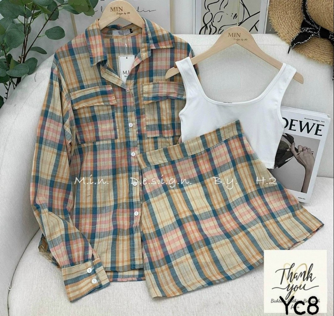 Sét 3 món áo váy caro trẻ trung năng động tôn dáng cực xinh samsam shop