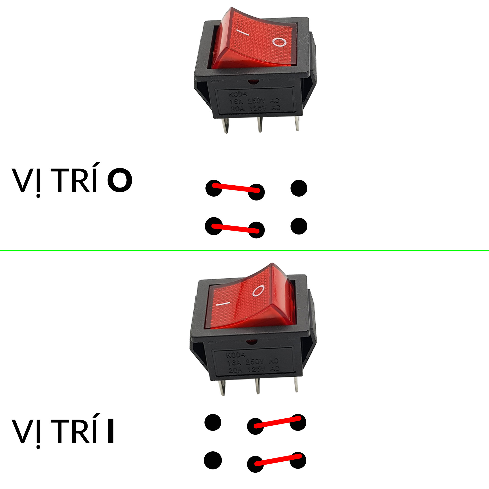 Công tắc 6 chân 2 vị trí KCD4 màu đỏ