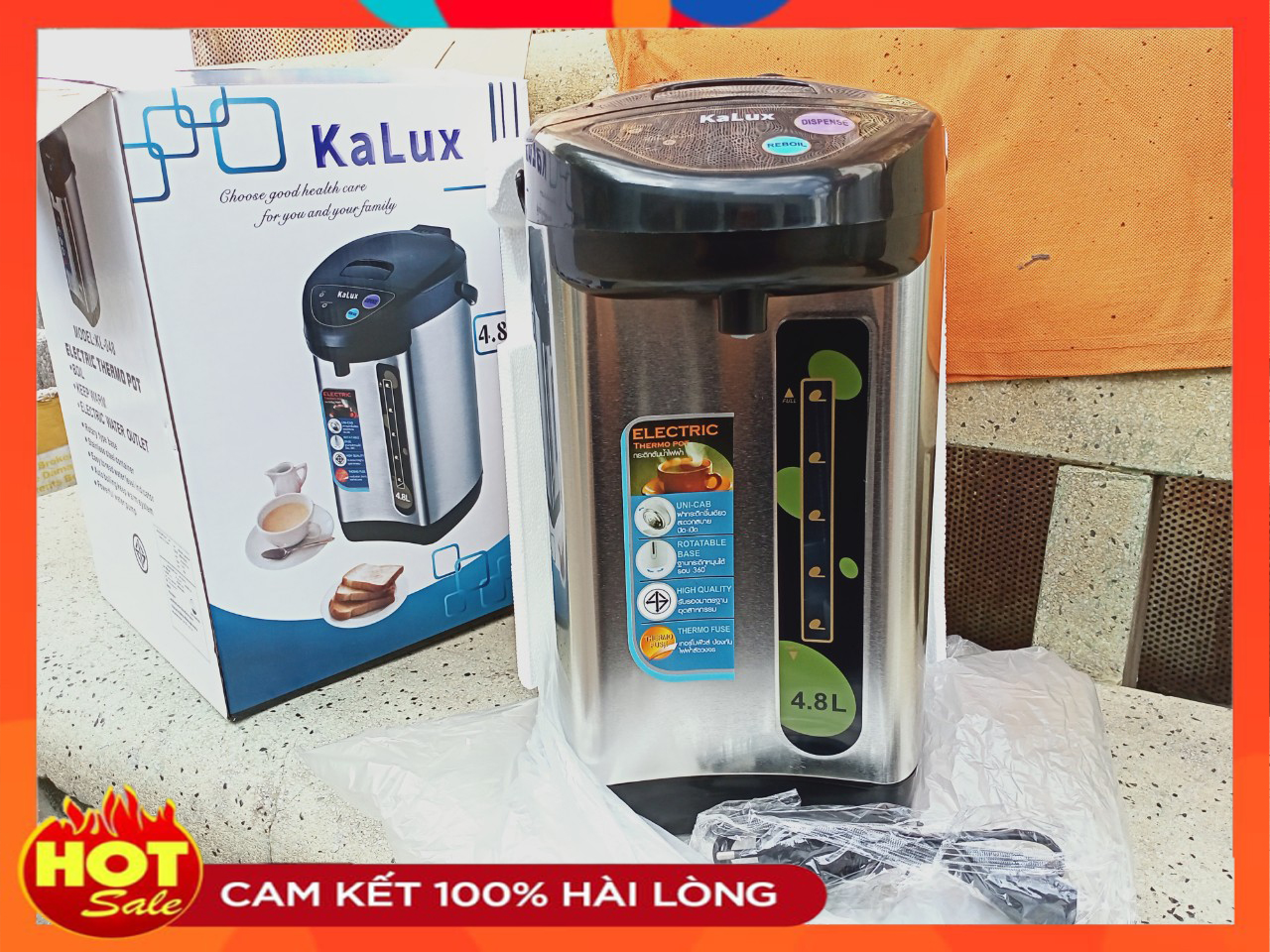 [CAO CẤP] BÌNH THỦY ĐIỆN INOX KALUX KL-048 ( 4.8 LÍT ) BÌình Giữ Nước Nóng Siêu Lâu Tiện LỢi Dễ Sử Dụng An Toàn Cho Người Già và Trẻ Nhỏ.BẢO HÀNH 1 ĐỔI 1