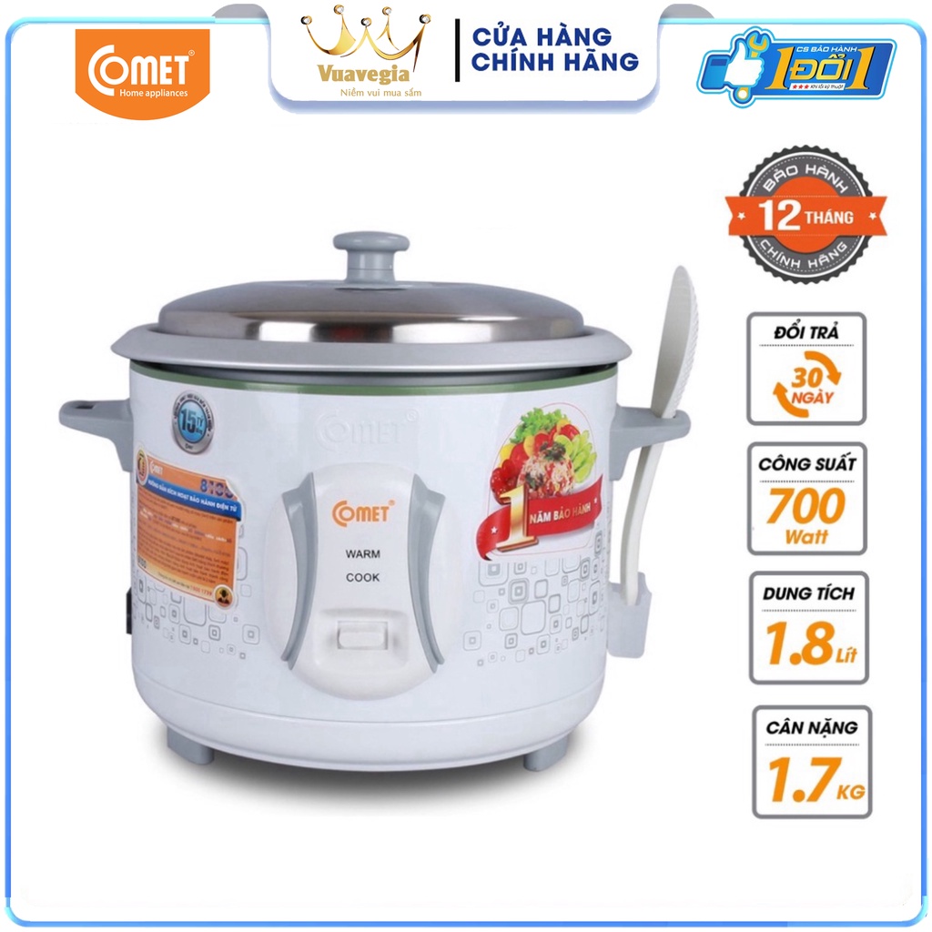 Nồi cơm điện nắp rời 1,8l comet - cm8021 - hàng chính hãng bảo hành 12 tháng