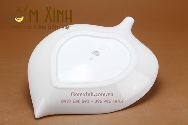 Đĩa sứ lá trầu men trắng Bát Tràng