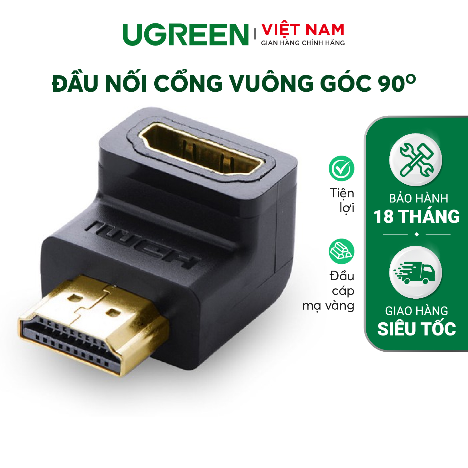 Đầu nối cổng HDMI male sang HDMI female 90 độ bẻ xuống - UGREEN 20109 - (màu đen)