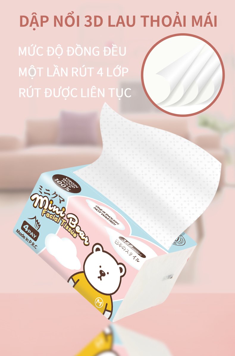 Khăn giấy rút Minibear Nhật (lốc 10 gói )
