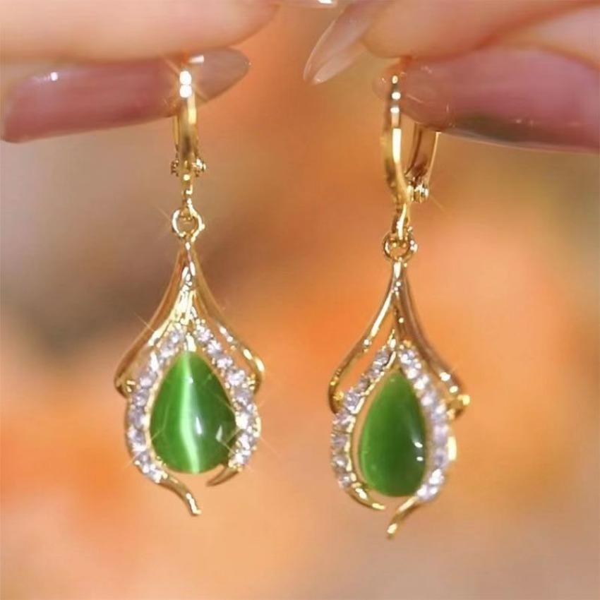Korean Fashion Opal Water Pendant Earrings Female Jewelry for Women Green Drop Earrings