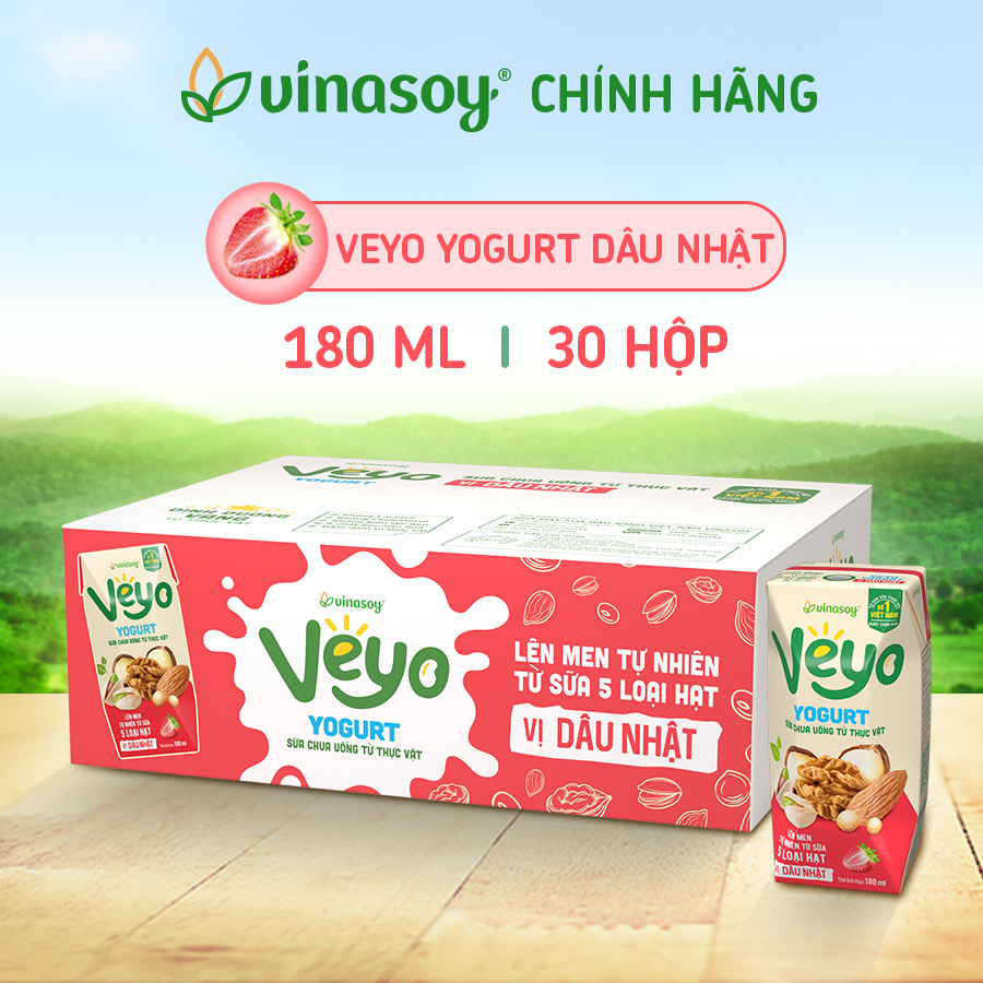 Thùng Sữa chua uống từ thực vật Veyo Yogurt vị Dâu Tây Nhật (30 Hộp x 180ml) thumbnail