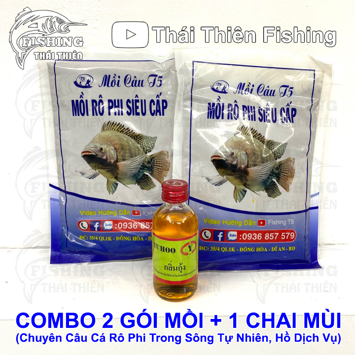 Combo 2 gói mồi câu cá rô phi siêu cấp, 1 chai tinh mùi câu cá rô phi