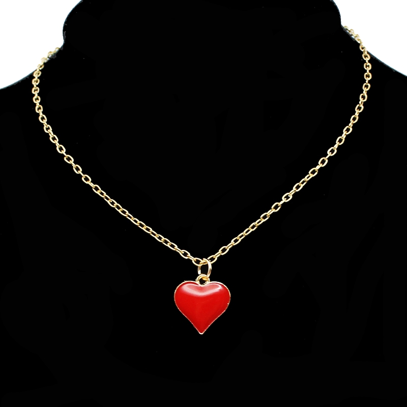 Yuanyan Red Color Heart Pendant Chain Necklace For Women Punk Minimalist Tiny Clavicle Collar Jewelry Wholesale Hiphop Wedding Gift. 