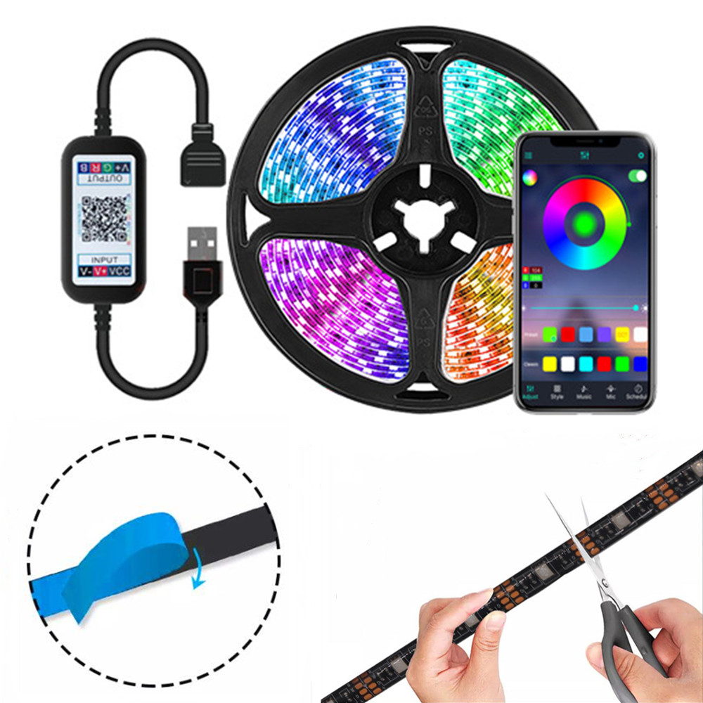 Dc%205v%205050%20Rgb%20Led%20Strip%20Usb%20Power%20Remote%20Control%205m%2010m%20Lights%20Tape%20Tv%20Backlights%20Holiday%20Decoration%200.5/1/2/3m%20Black%20-%20Image%202