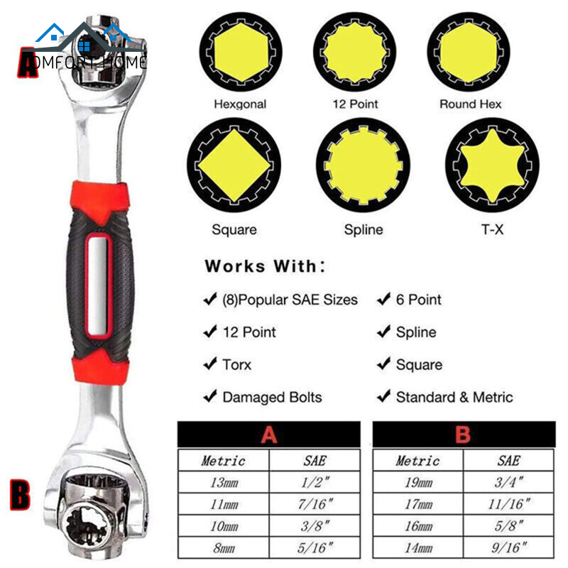 Adjustable Wrench Multipurpose 52-in-1 Wrench 360 Degree Rotation Multi-functional Spanner Car Repair Tool
