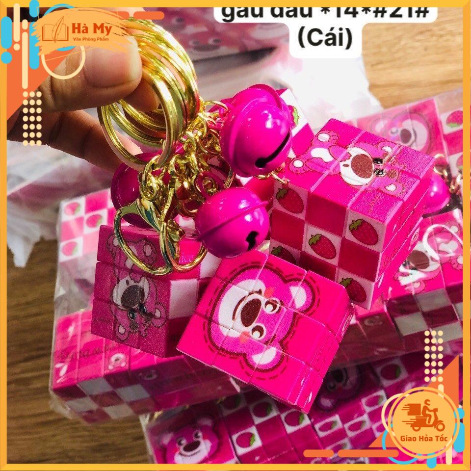 (1 Cái) Móc Khoá Rubik Mini Mẫu Gấu Dâu Lotso