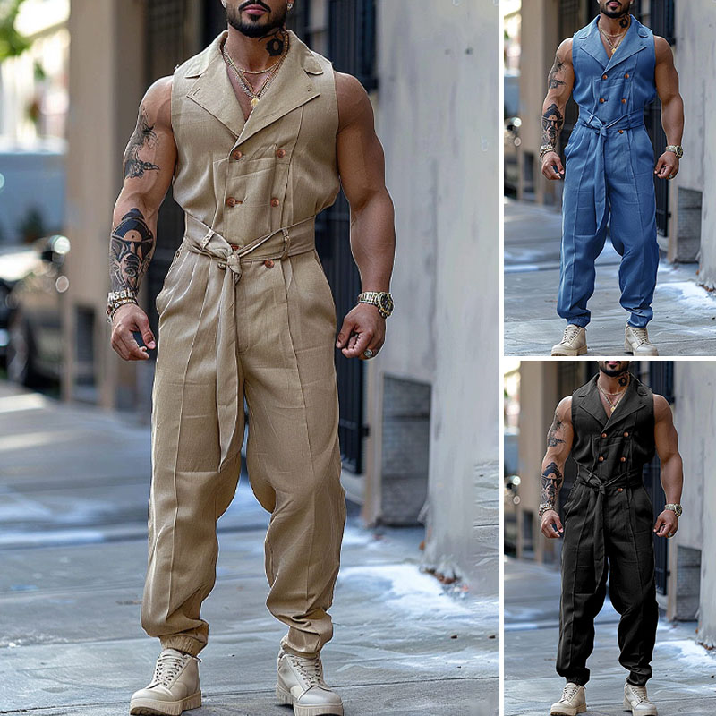 INCERUN%20Mens%20Casual%20Lace%20Up%20Solid%20Jumpsuit%20Street%20Stylish%20Double-Breasted%20Jumpsuits%20(Western%20Style)%20#240920%20-%20Image%204