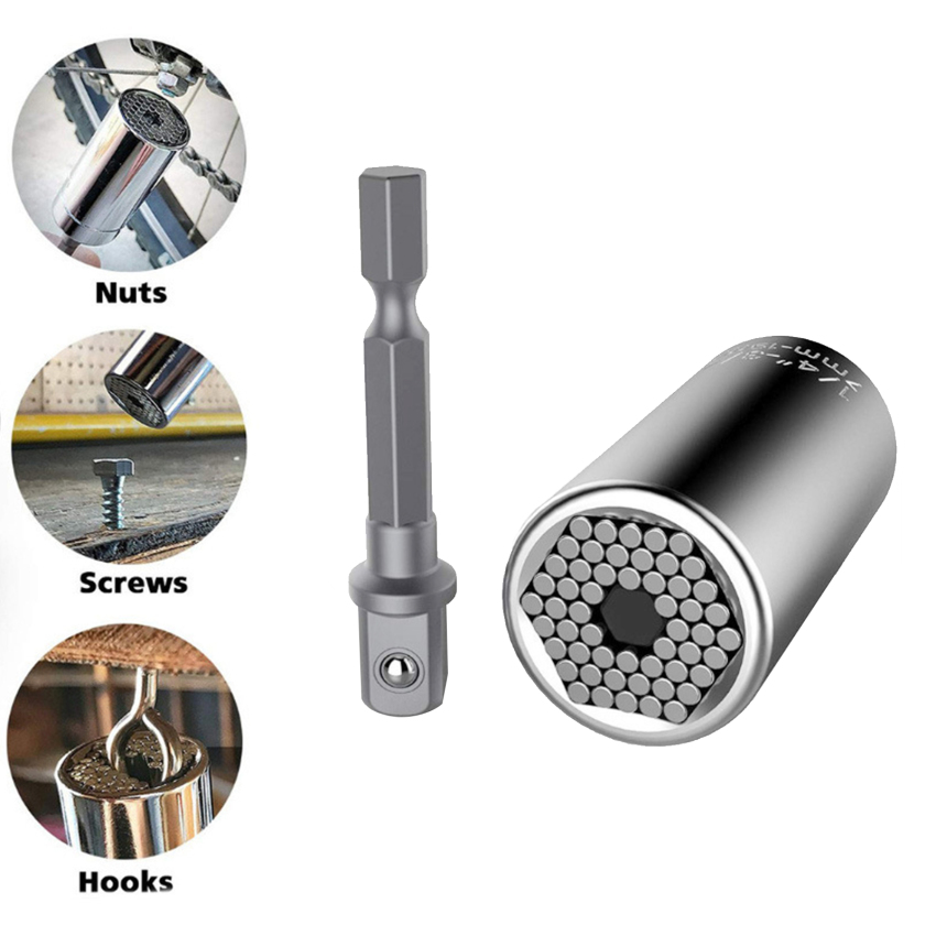 Universal Torque Wrench Spanner Grip Multi Function Ratchet Socket Sleeve 7-19mm Power Drill Ratchet Bushing Spanner Key Adapter Hand Tools