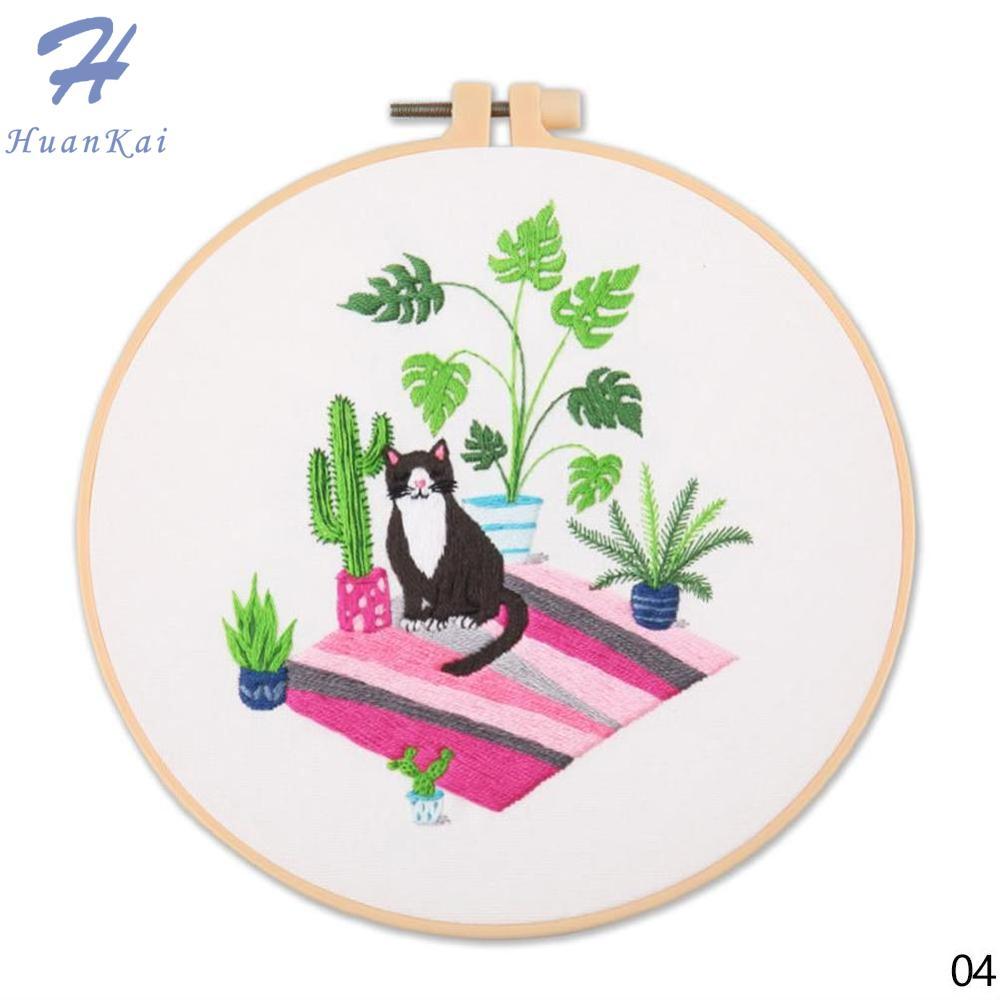 Cartton Cats Pattern Embroidery Kit DIY Cross Stitch Needlework Set With Embroidery Hoop Handmade Sewing Decor
