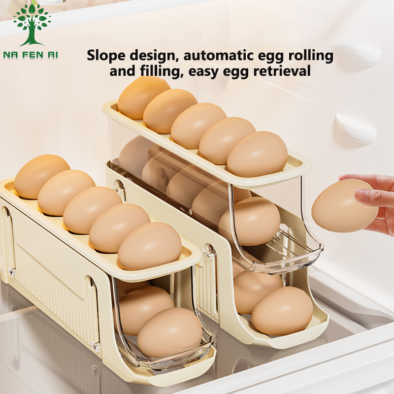 NFA New three-layer folding egg box refrigerator door storage box kitchen countertop slide type rolling egg storage box