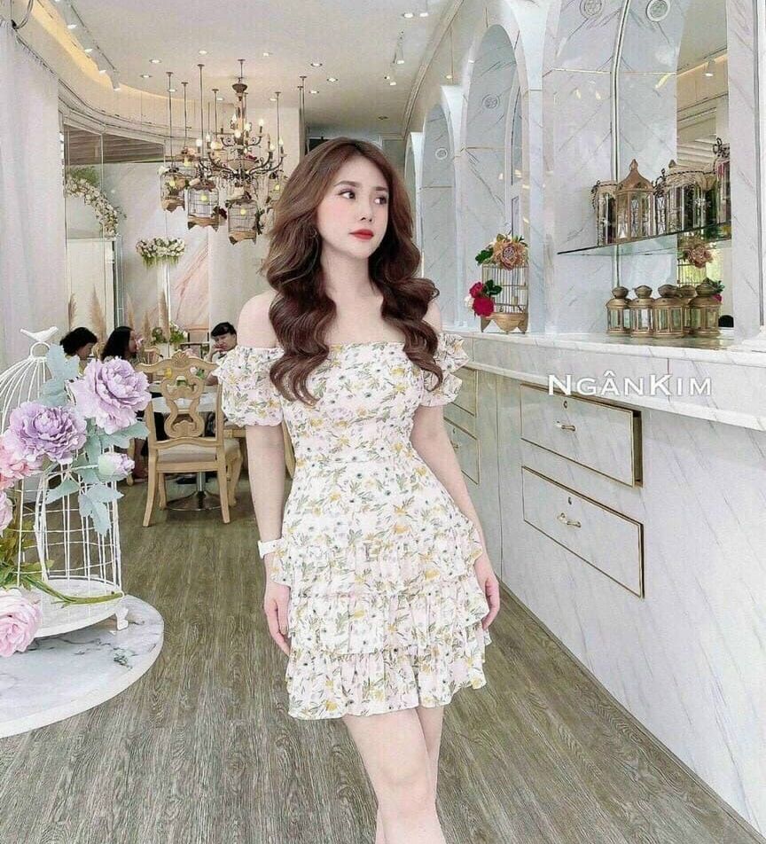 [Mẫu Mới]Đầm nữ kiểu dáng lụa hoa trễ vai chất liệu lụa cao cấp sành điệu thời trang HARI
