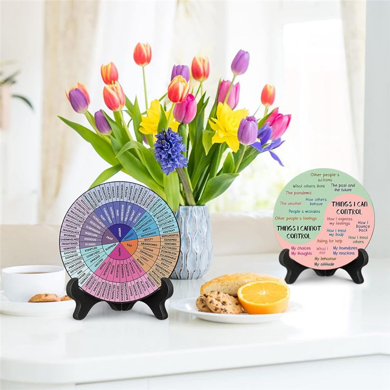 2 Pcs Things I Can Control Therapy Office Desk Decor Feelings Wheel ...