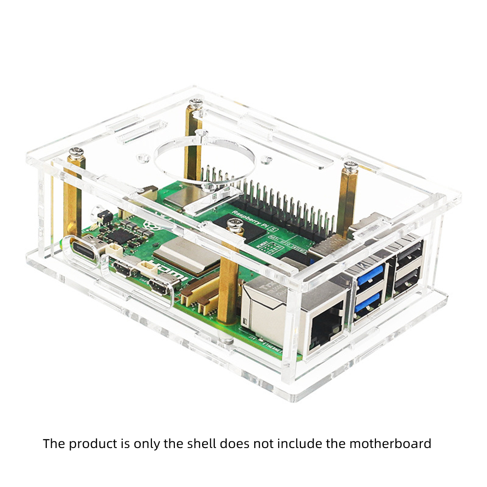 Vỏ acrylic bảo vệ cho Raspberry Pi 5 Bo mạch chủ với quạt tản nhiệt cho nhiệt độ thấp hơn