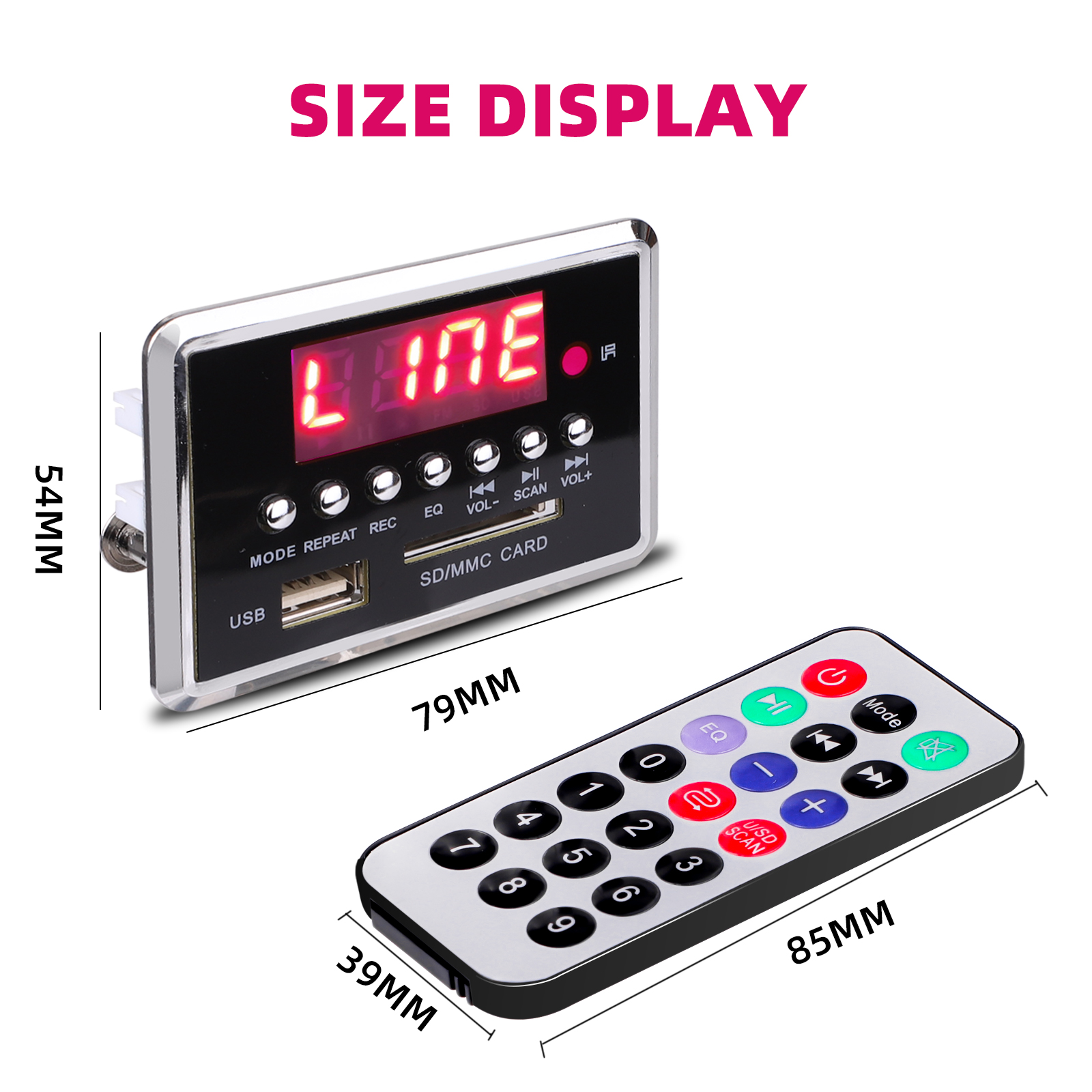 Bluetooth 5.0 MP3 Decoder Board DC 12V Wireless MP3 Audio Player Support USB SD LINE IN FM BLUETOOTH Recording LED Lossless