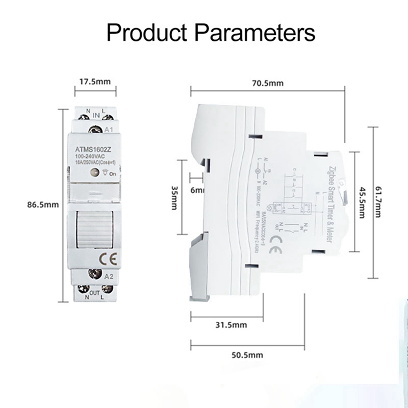 ATMS 1602Z Smart Switch 16A Din Rail 1P Remote Control Timing Switch Smart Wireless Switch 220V Timing Switch