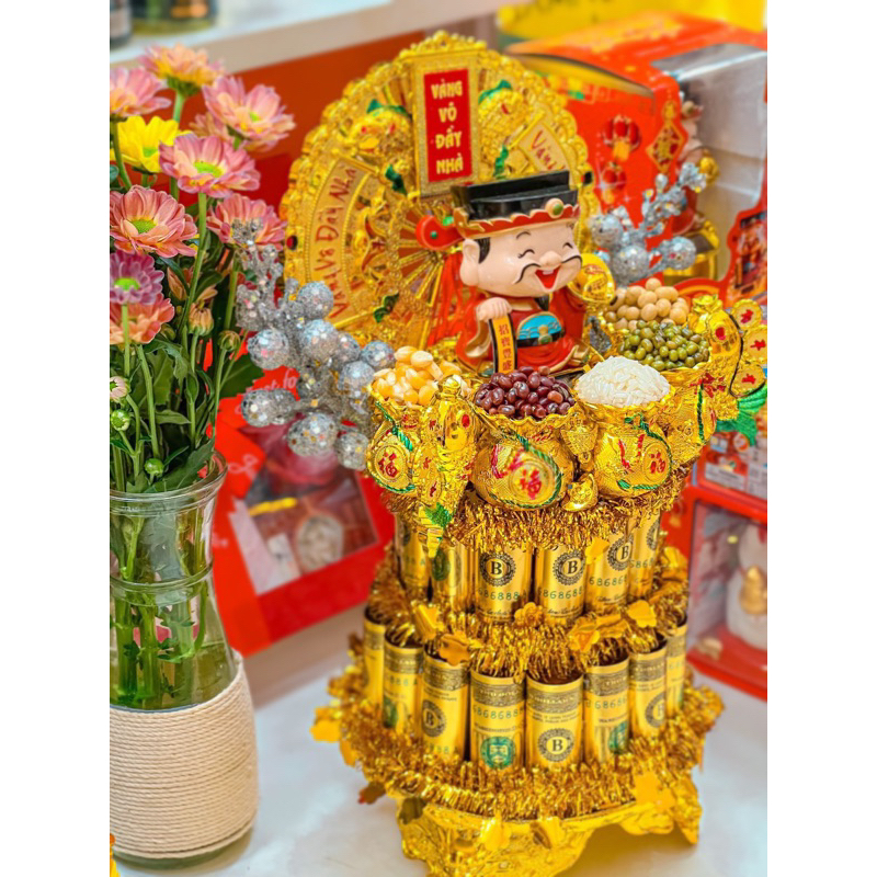 Tháp ngũ đậu Thần Tài thỏi vàng khối chiêu tài lộc