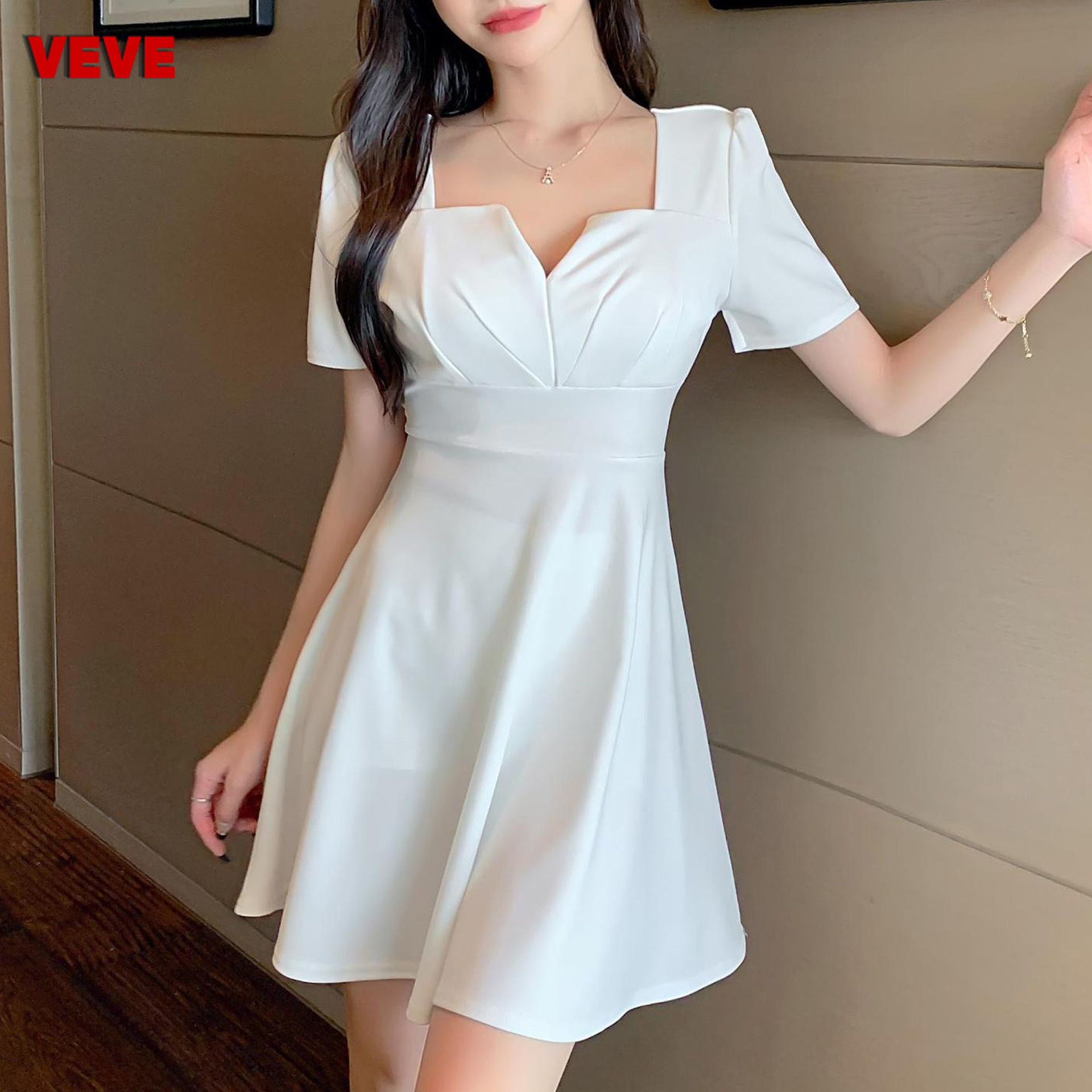 NLONKE Women Formal Square Neck White Midi Dress for graduation | Lazada  PH