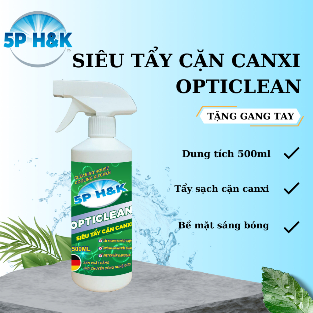 Siêu tẩy cặn canxi OPTICLEAN dung dịch vệ sinh tẩy rửa nhà tắm, vệ sinh vòi sen, tẩy vết cặn canxi trên bồn rửa nhà bếp.