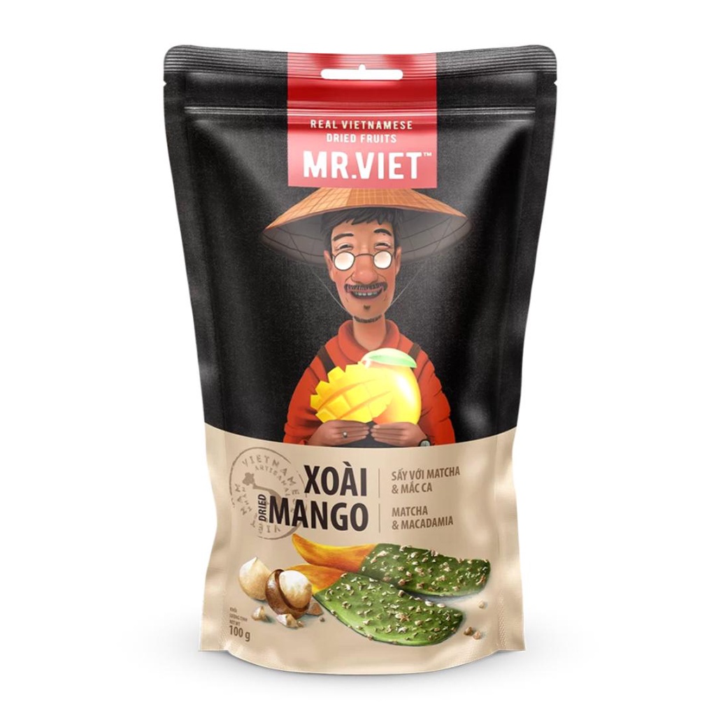 Xoài sấy với matcha & mắc ca, dried mango with matcha & macadamia - mr. viet