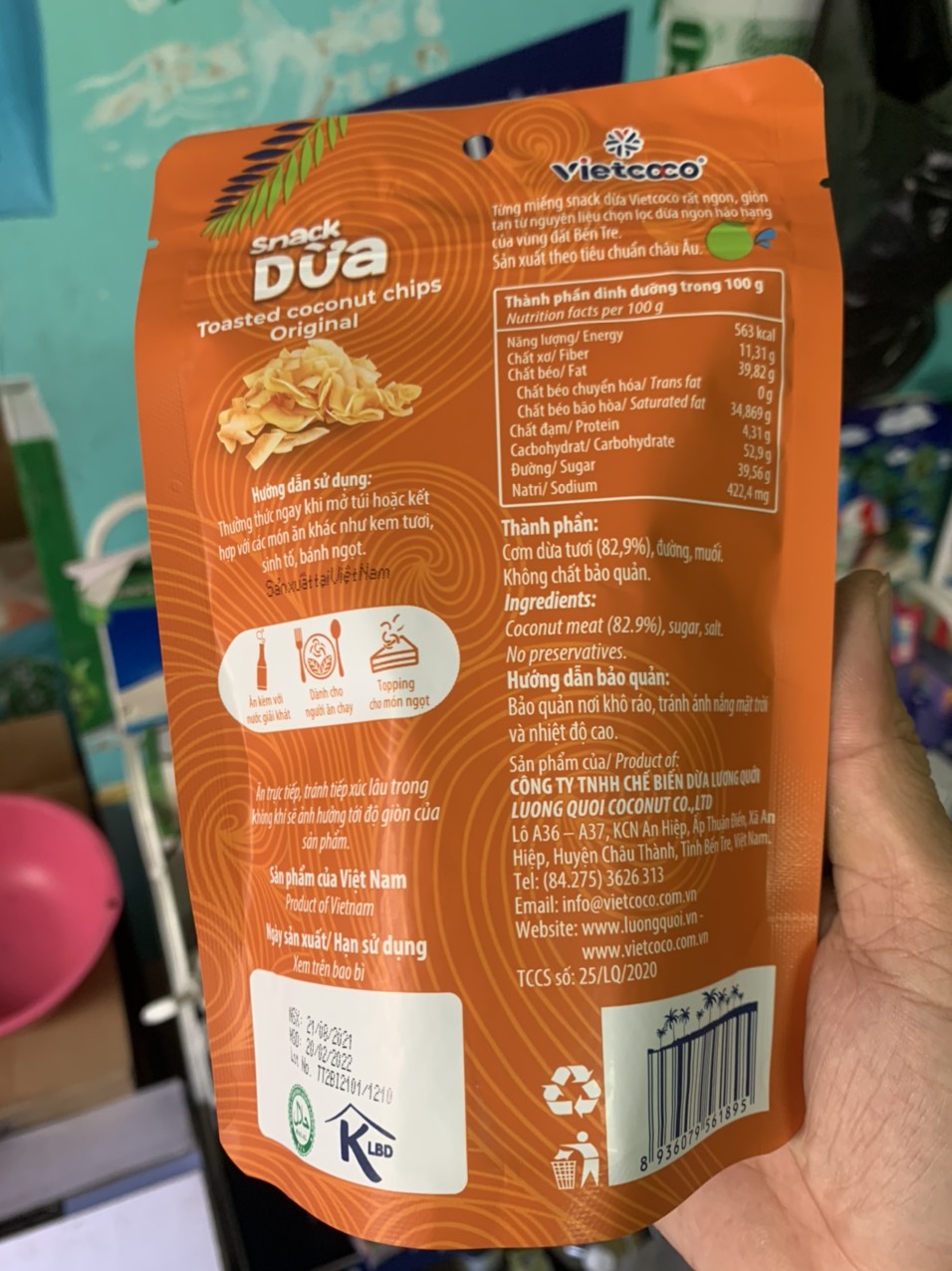 DỪA NON SẤY DÒN VIETCOCO -ĐẶC SẢN BẾN TRE (TÚI 45 Gram)