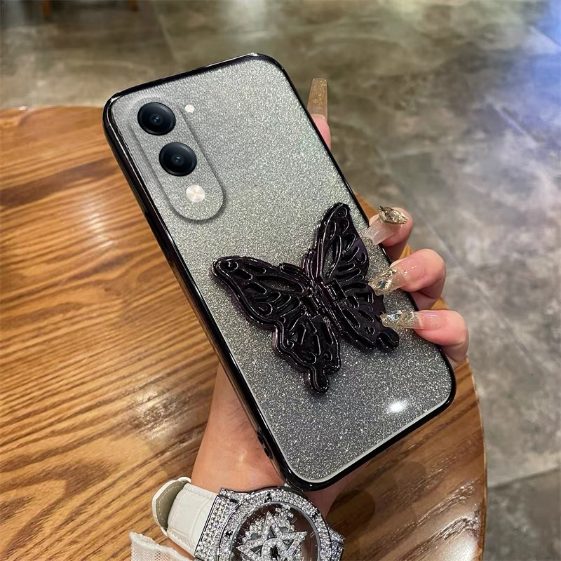 New Phone case Vivo Y04 Y29S Back cover with Cute Butterfly Stand Luxury Slim Gradient Clear Plating Glitter Girls For Vivo Y29S Y04 case. 