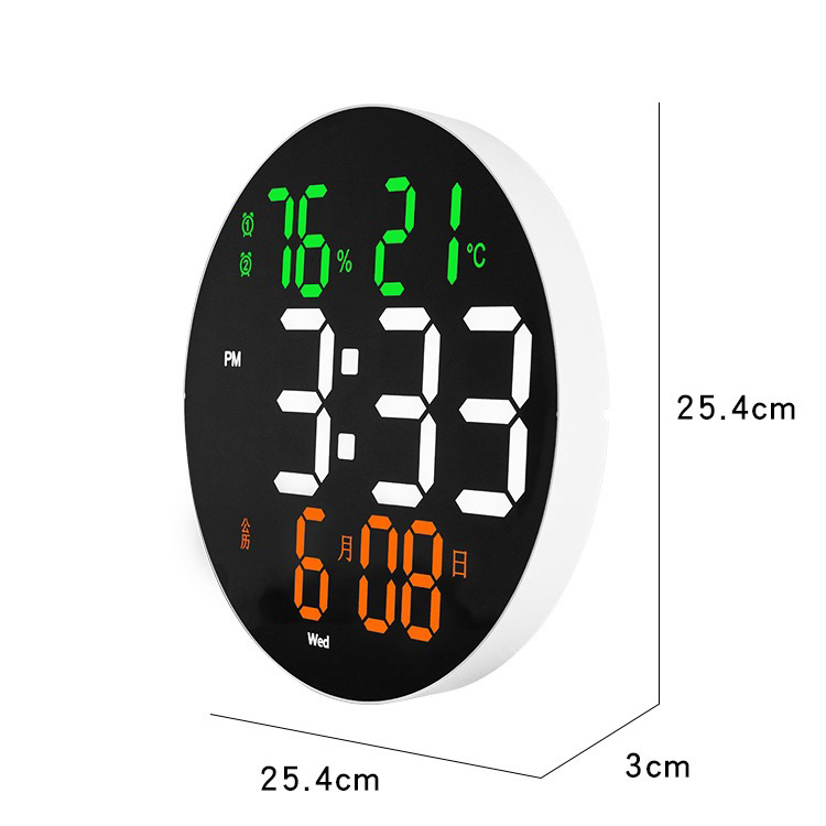 Clock 10 inch simple LED wall clock multi-function clock electronic clock mute temperature and humidity alarm clock