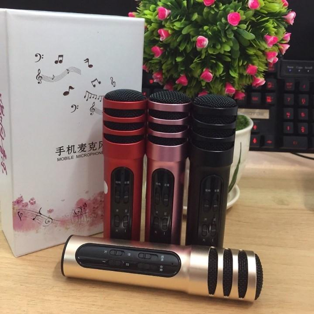 Mic livestream c7 micro thu âm karaoke live stream âm thanh vượt trội loại cao cấp đủ dây kết nối