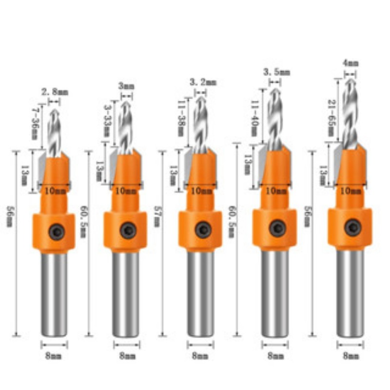 8/10MM Shank HSS Countersink Drill Bit Woodworking Router Bit set Milling Cutter Screw Extractor Remon Demolition Wood Drilling