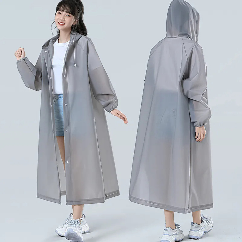 Adult Hooded Poncho One-piece Long Raincoat Reusable Men's And Women's Waterproof Raincoat Outdoor Travel Transparent Raincoat　Junna