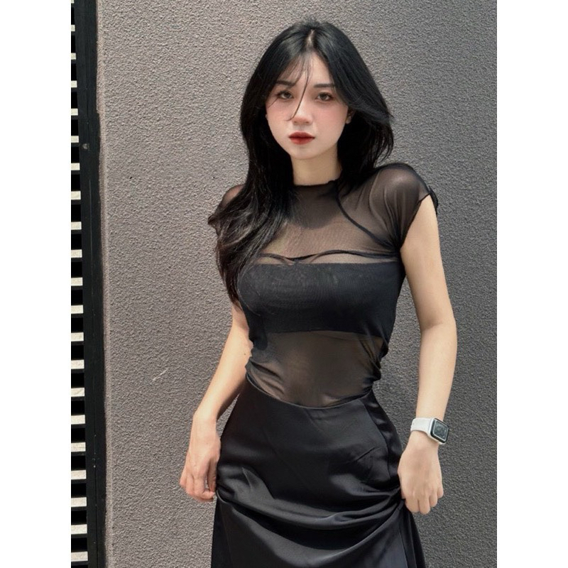 Áo croptop lưới ngắn tay hở hở đẹp xinh ak47