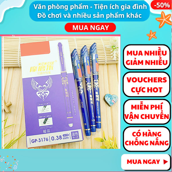 1 Hộp bút xanh / tím xóa được 12 cây tiện lợi giá rẻ bút gel xóa được ✔️ bút bi ✔️ bút gel xóa được màu xanh ✔️ bút gel xoá được màu tím ✔️ bút gel xóa được ✔️ đồ dùng học tập - Nguyễn Thùy Store