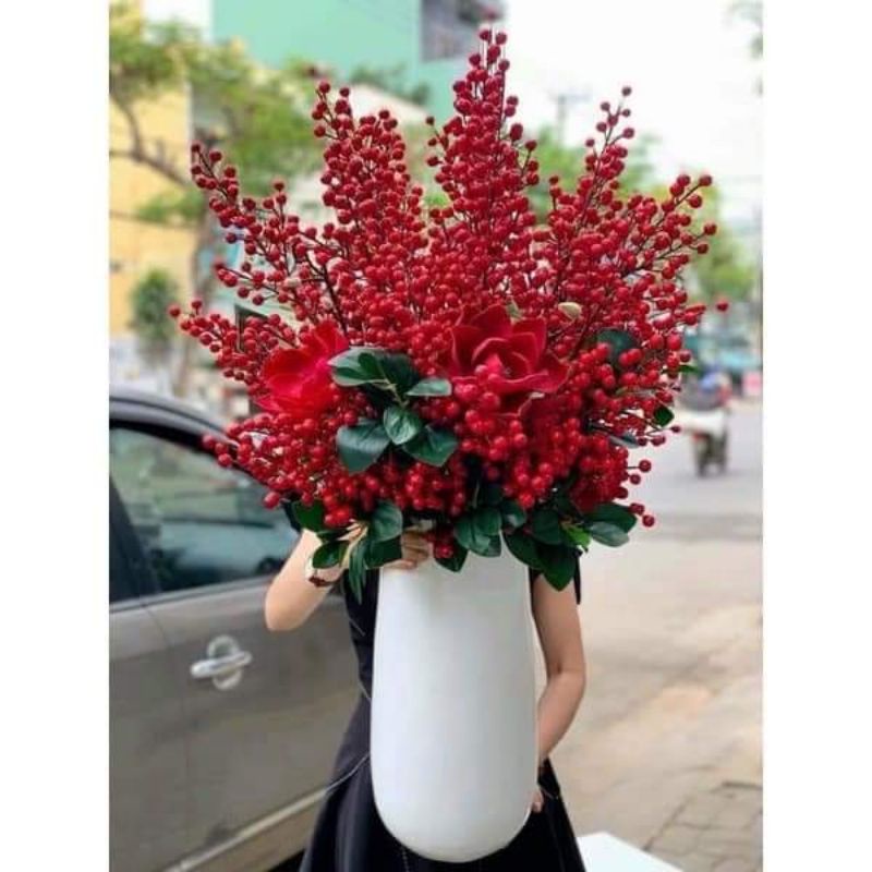 CÀNH ĐÀO ĐÔNG CAO CẤP DÀI 100CM 12 NHÁNH QUẢ