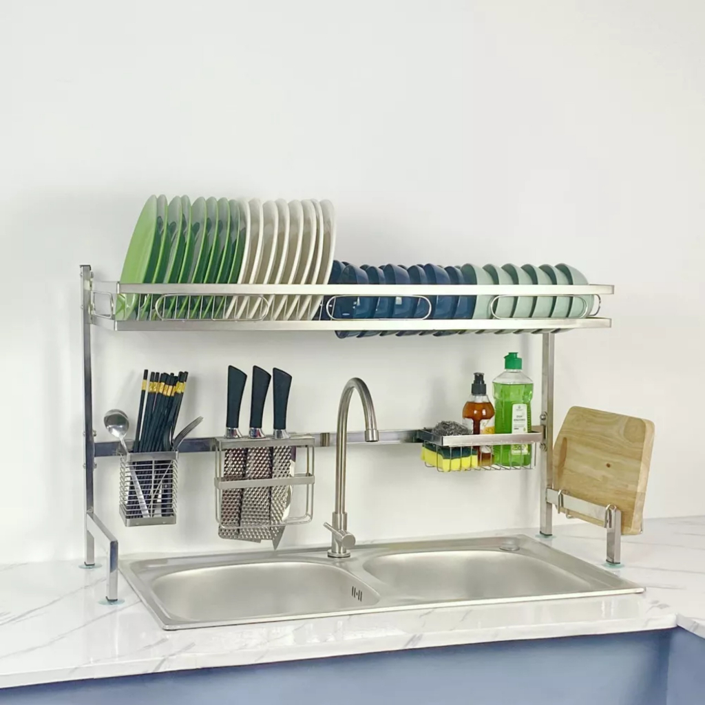 Kệ nhà bếp thông minh inox 304 vnaxx1, kệ úp bát đĩa chén 1 tầng, 2 tầng trên chậu rửa bát.