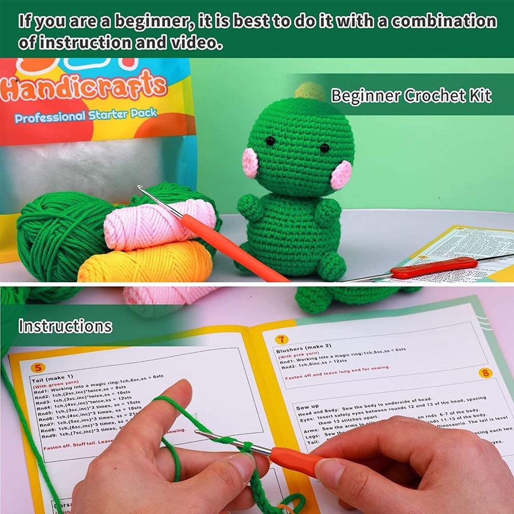 X CRAFT HOME with Step-by-Step Video Tutorials Beginners Crochet Kit Yarn Polyester Fiber Knitting Kits Learn to Crochet Kits Casual Crochet Animal Kit Adults Kids