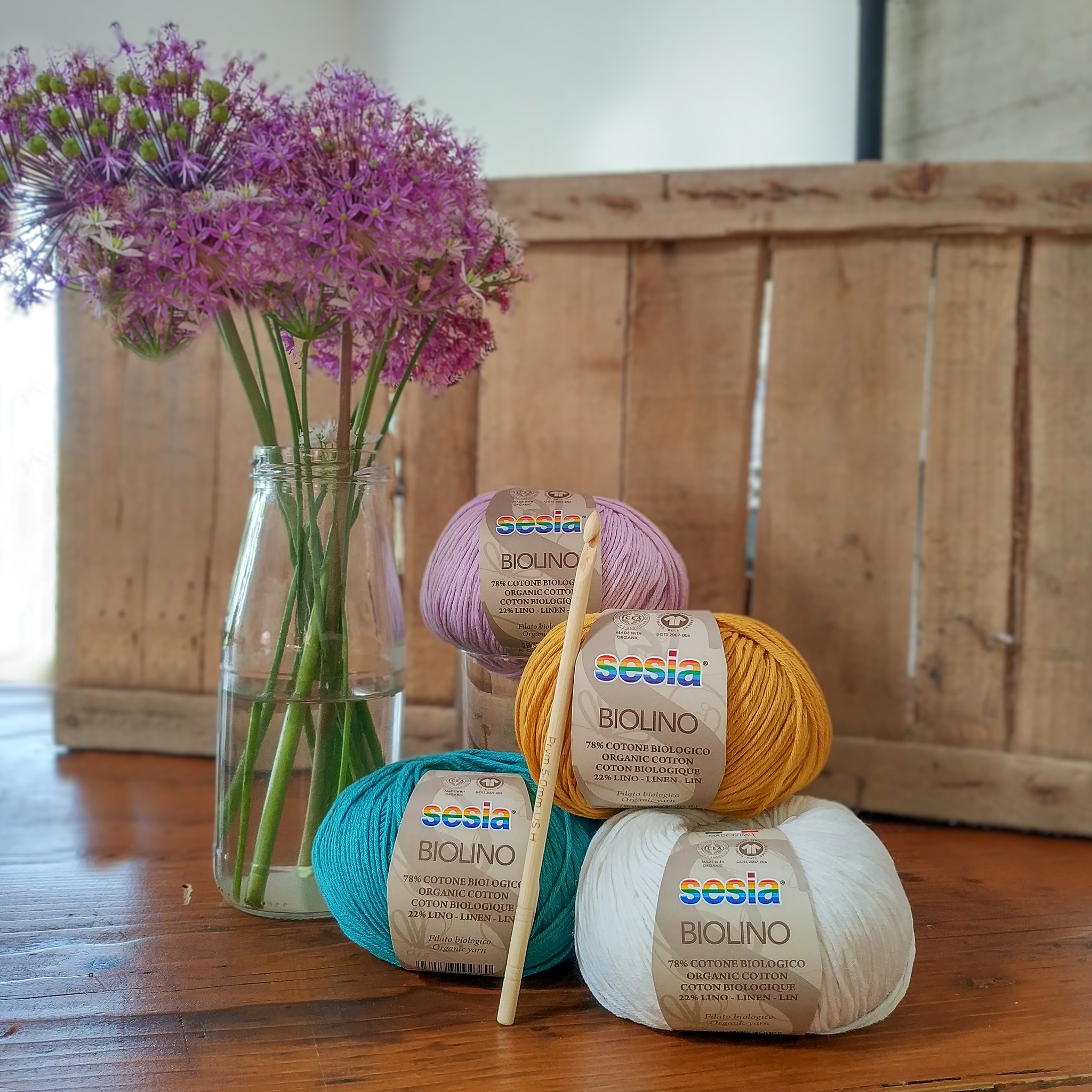 Cuộn len sợi cotton organic linen Sesia Biolino