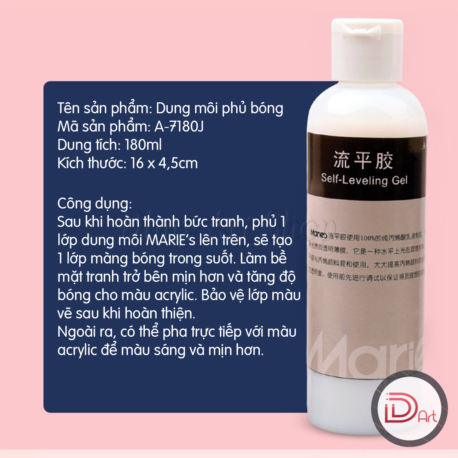 Dung môi phủ bóng màu Acrylic MARIE's 180ml