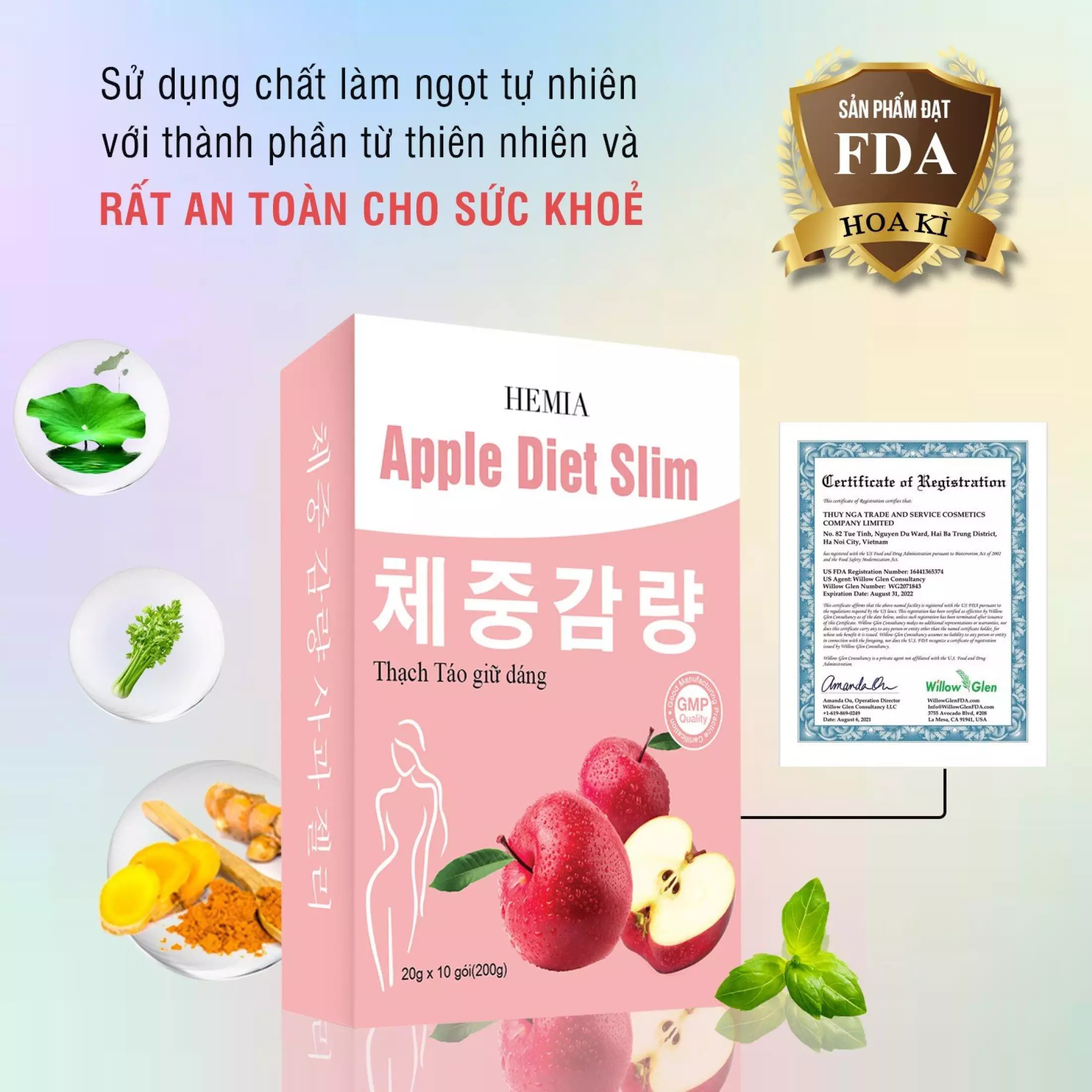 Thạch táo giảm cân Hemia 1 hộp 10 gói thạch- giảm cân an toàn theo công nghệ Hàn Quốc- Hàng chính hãng thumbnail