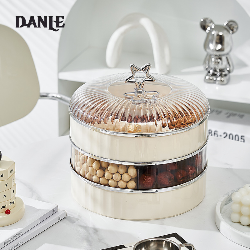 Light luxury fruit box, household multi-layer fruit plate, divided grid, cream air-dried fruit box with lid, living room, nut candy box, snack box